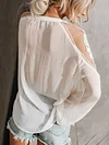 Stylish Gauze Crochet Split-Joint See-Through Long Sleeves Lapel Shirts Tops