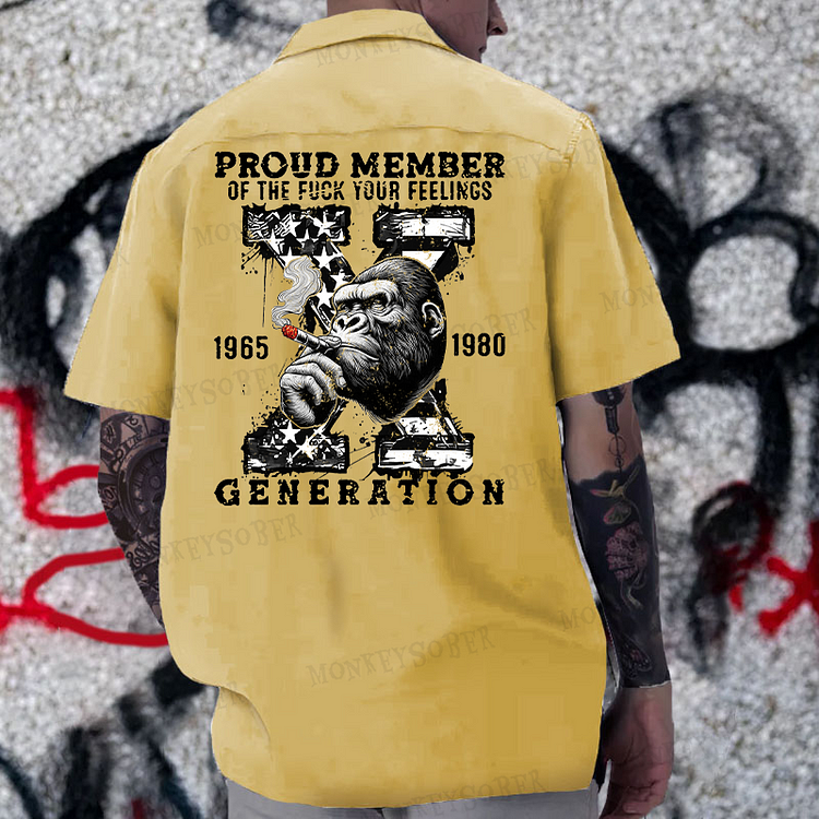 Gen X Monkey EST.1980 Printing  Reversible Printed Button Up Shirt