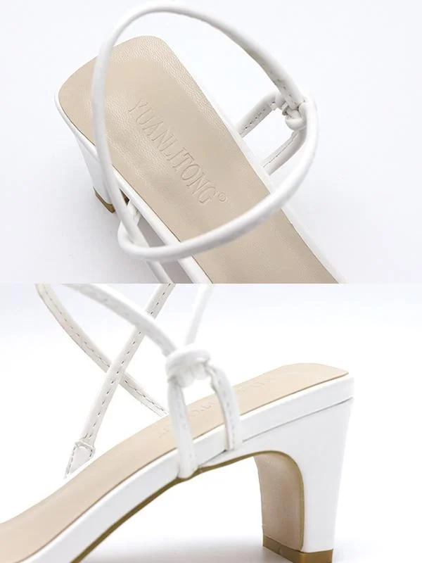 Fashion simple square head thick high heel sandals and slippers