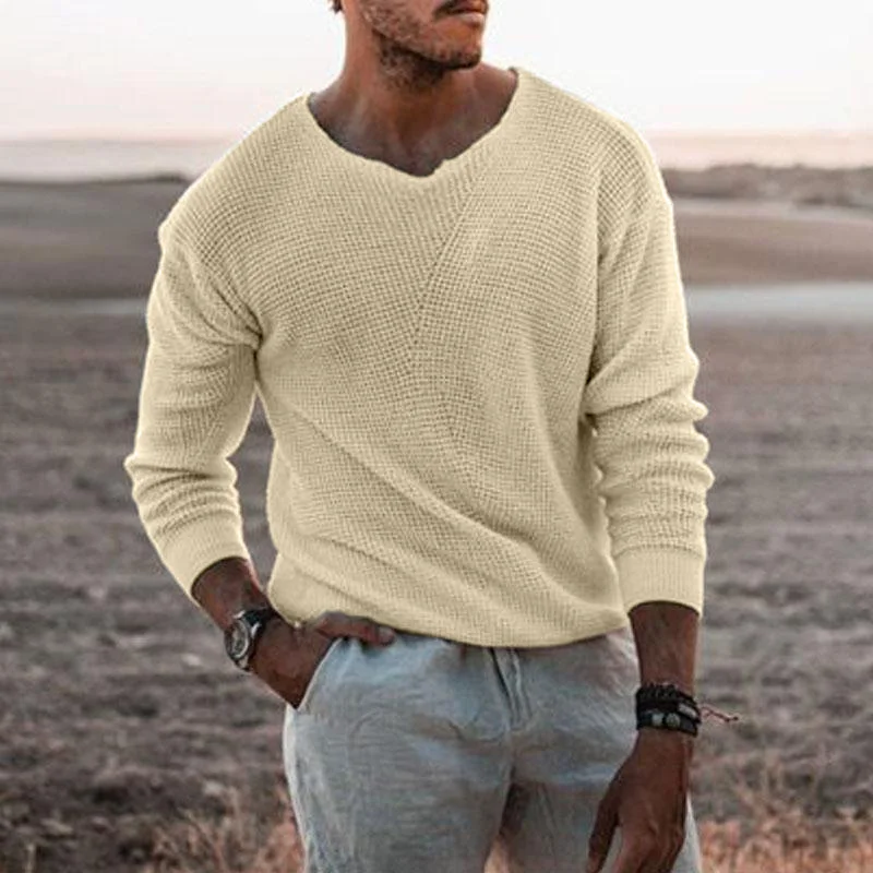 Wongn Wongn Men's Sweater Casual Loose Sweater V Neck Long Sleeve Pullover Fashion Plus Size Men's Wear