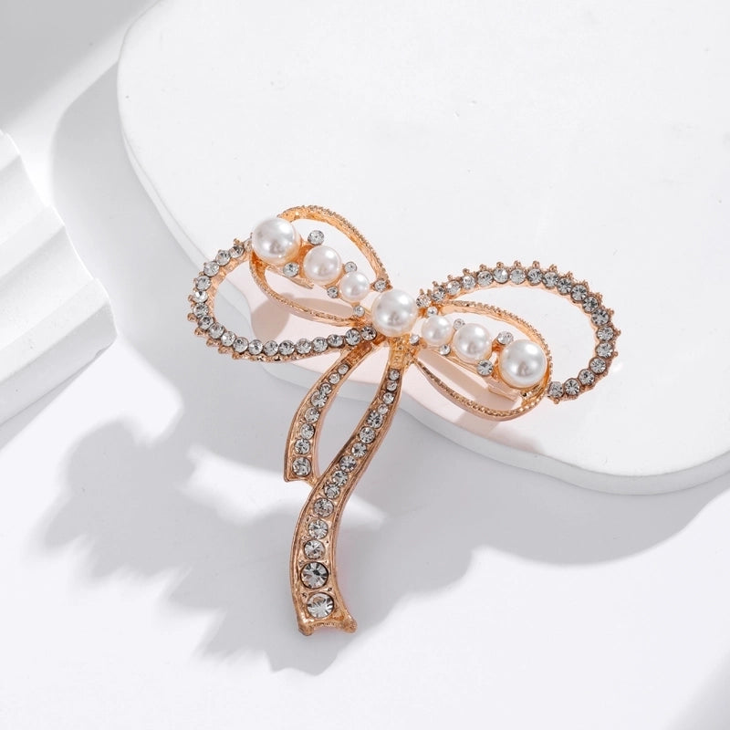 IG Style Shiny Flower Bow Knot Alloy Inlay Rhinestones Pearl Unisex Brooches