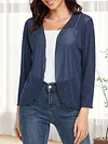 V-Neck Semi-Sheer Long Sleeve Solid Color Elegant Cardigan - Soft Medium Stretch Knit Fabric, Regular Length, Placket Closure - Perfect for All Seasons
