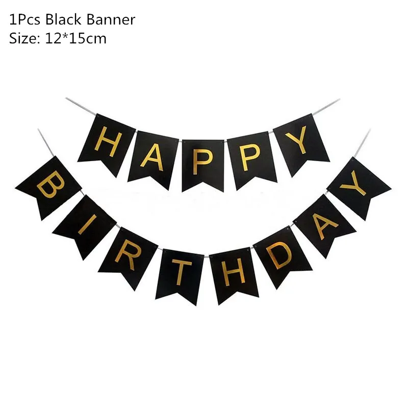 Black Gold Happy Birthday Banner Balloon Flag Adult 30th 40th 50th 60th Birthday Party Decoration Supplies Bunting Anniversary
