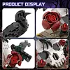Gothic Floral Flower Model Set Eye-Catching Table Centerpiece Horror Skeleton Bouquet Building Set for Adults Kids Holiday Birthday Gift (Crow)