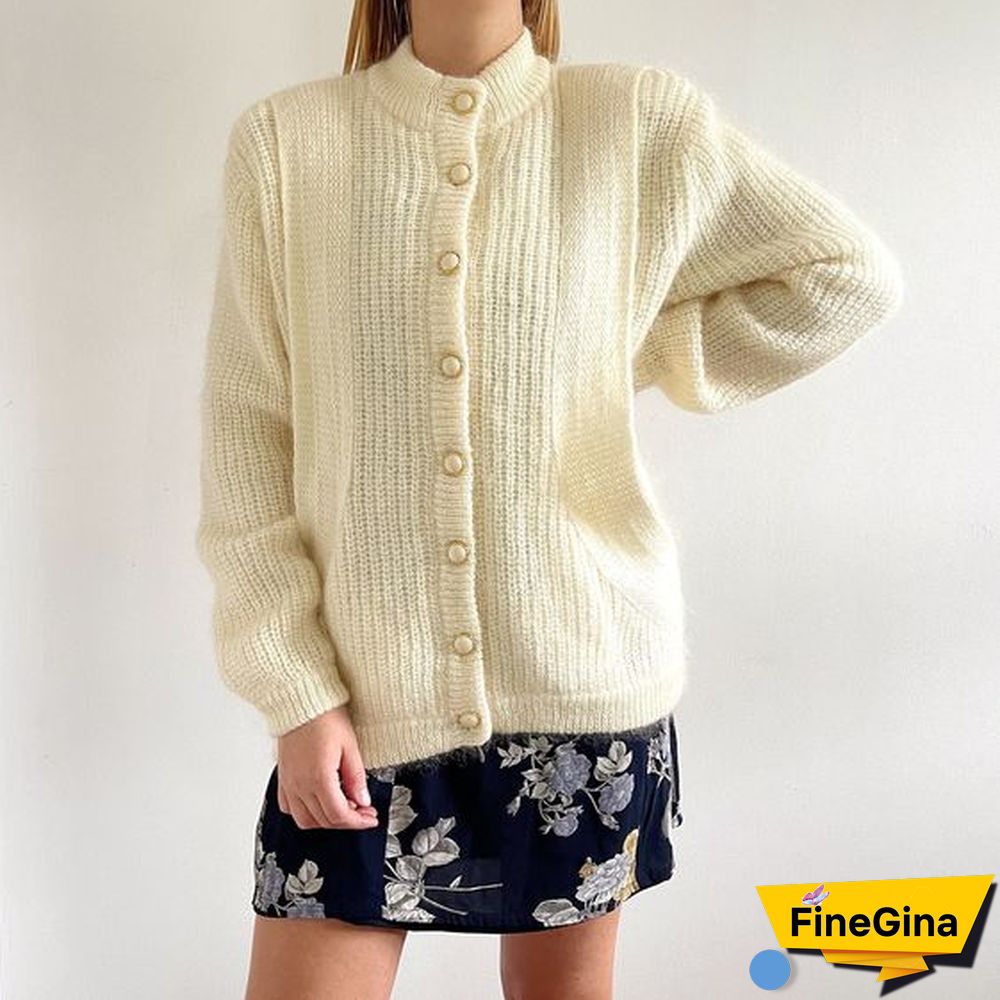 Beige Plain Long Sleeve Sweater