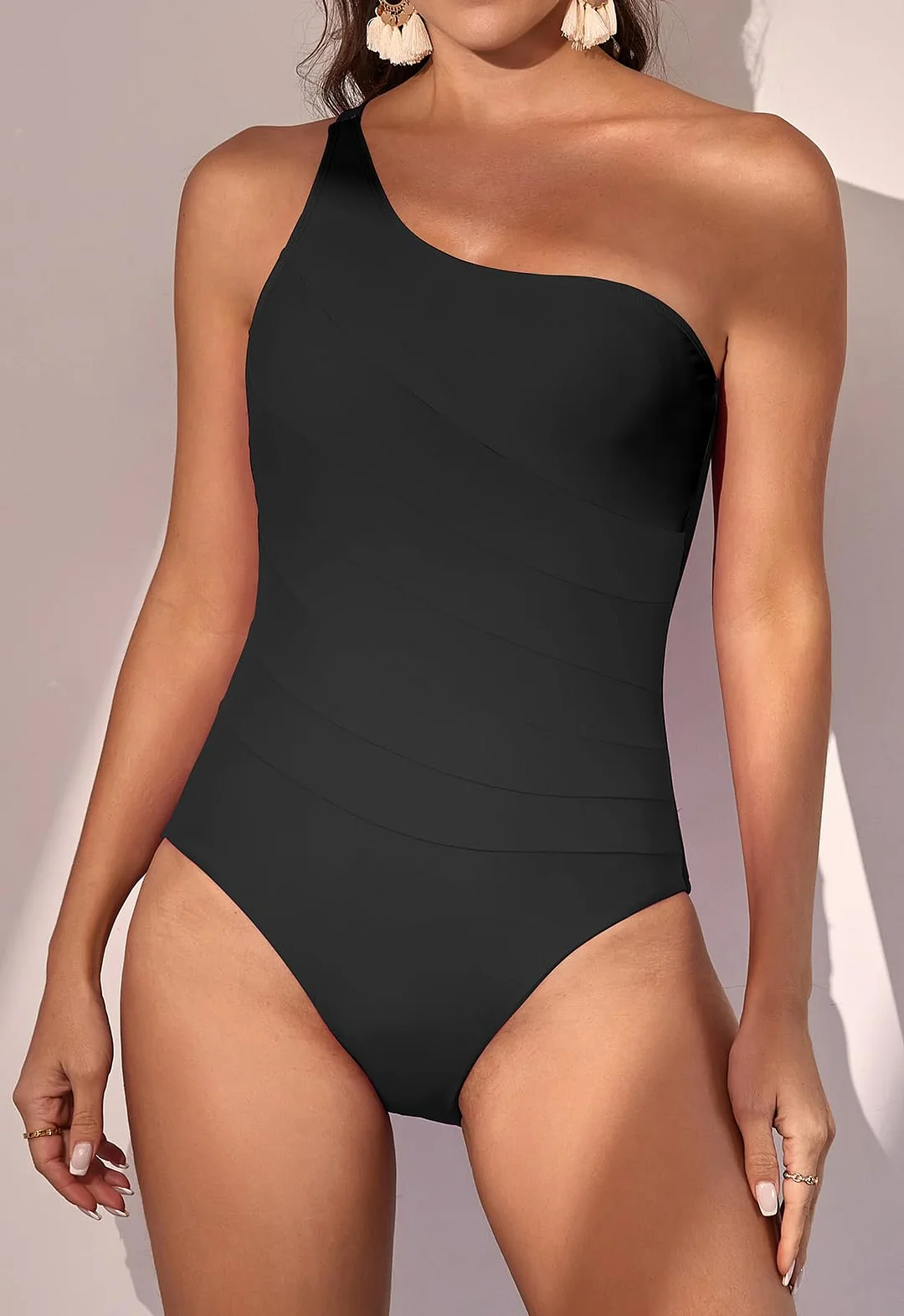 One Shoulder Tummy Control One Piece Swimsuit