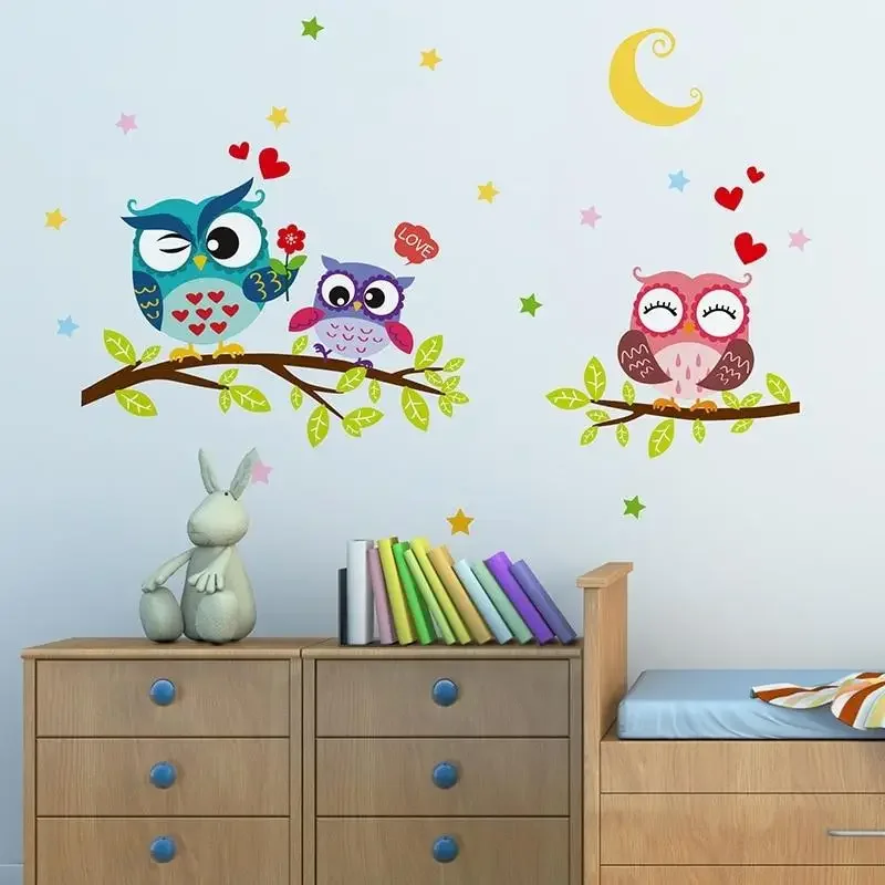 Oocharger Sticker Happy Removable Waterproof Cartoon Animal Owl Wall Kids Home Decor Wallpapers for Living Room