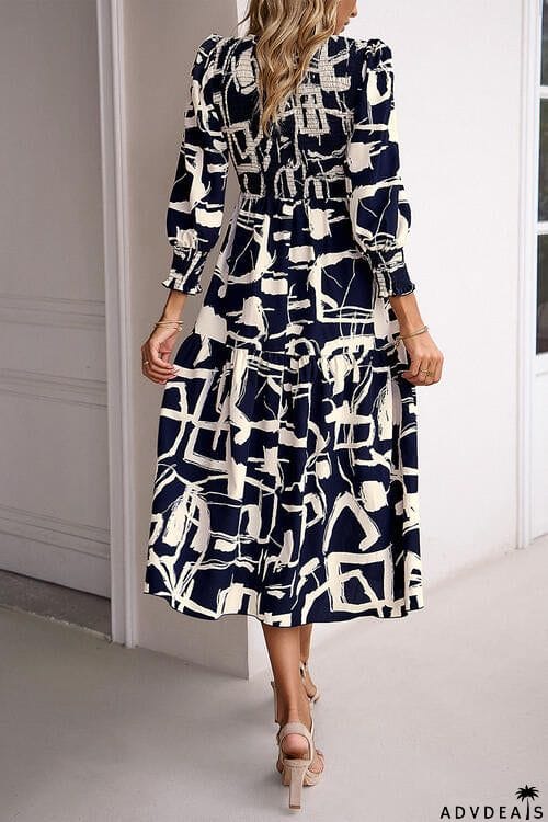 Printed Smocked Ruffle Hem Dress