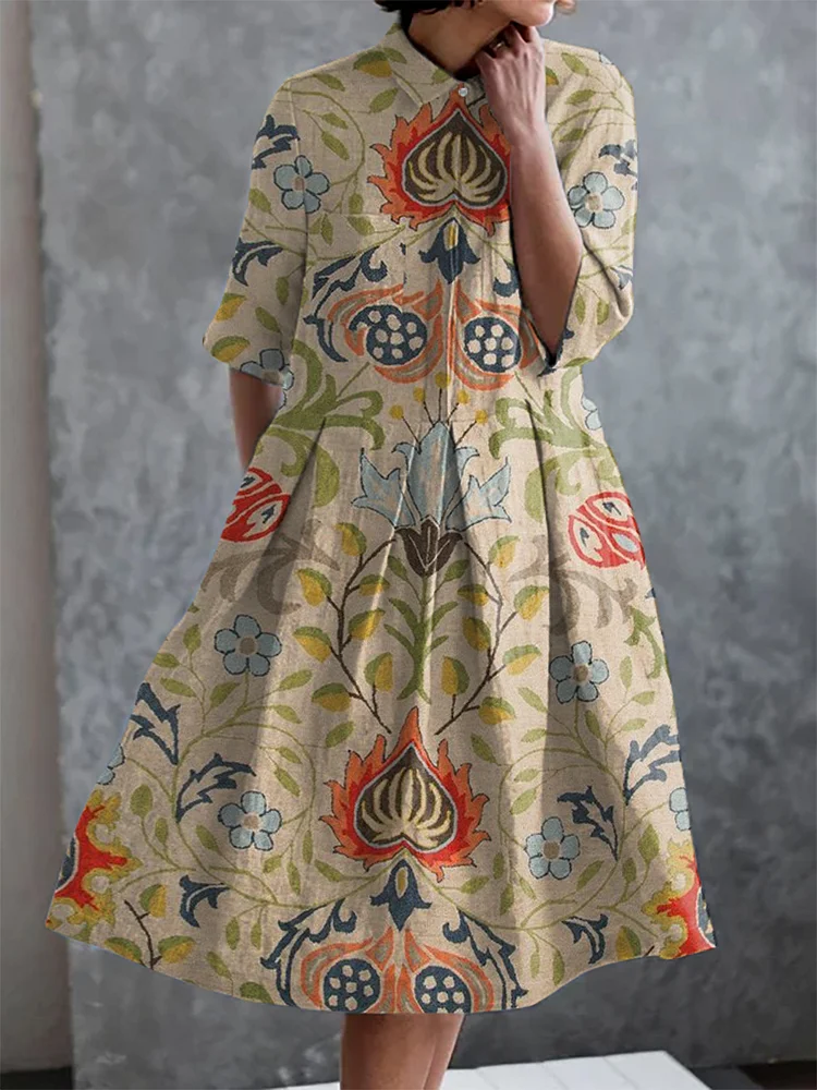 Retro Ethnic Print Casual Elegant Pocket Half Sleeve Dress