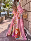 Floral-Print Batwing Sleeves Maxi Dress