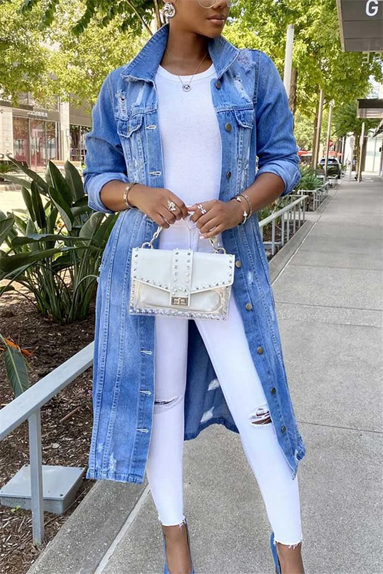 Fashion Casual Turndown Collar Denim Coat