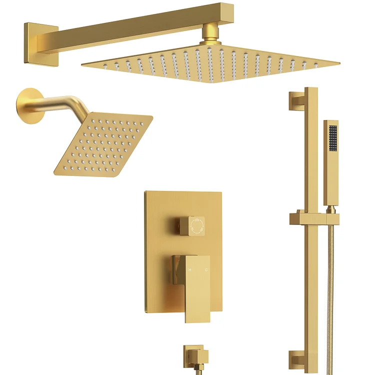 EVERSTEIN 10'' Dual Shower Head Rainfall Shower System in Brushed Gold