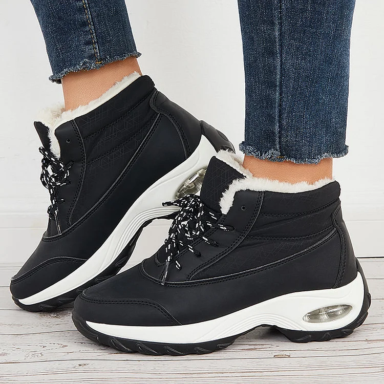 Women Air Cushion Sneakers Boots Warm Fur-Lining Booties