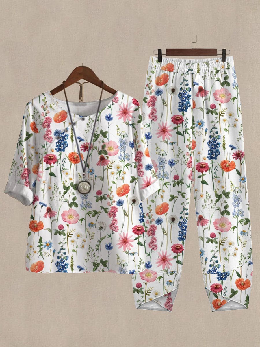 Assorted Floral Print Top And Pants Two-piece Suits
