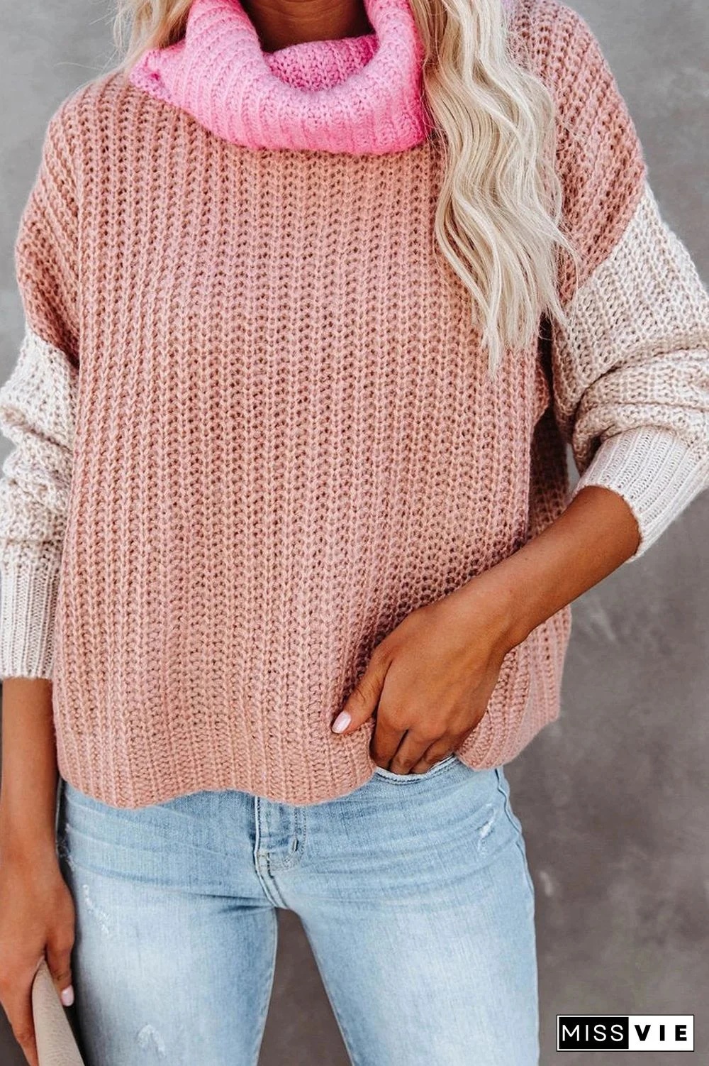 Turtleneck Color Block Casual Sweater