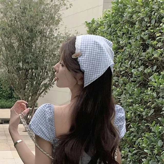 Gingham Dress Puff-Sleeve Kerchief Bow A-Line Mini /