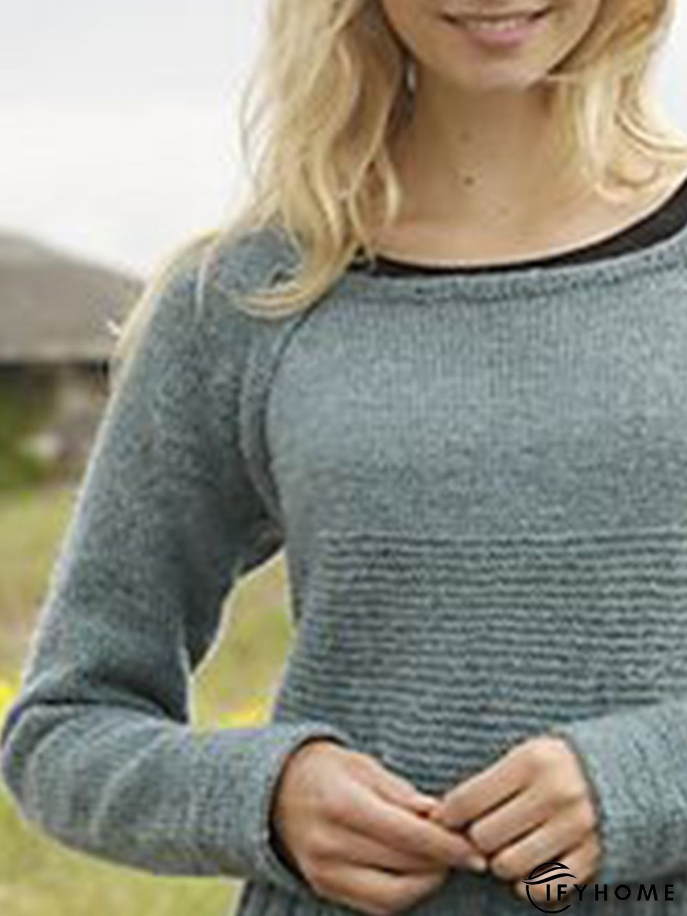 Gray Cotton-Blend Casual Printed Sweater Dress | IFYHOME