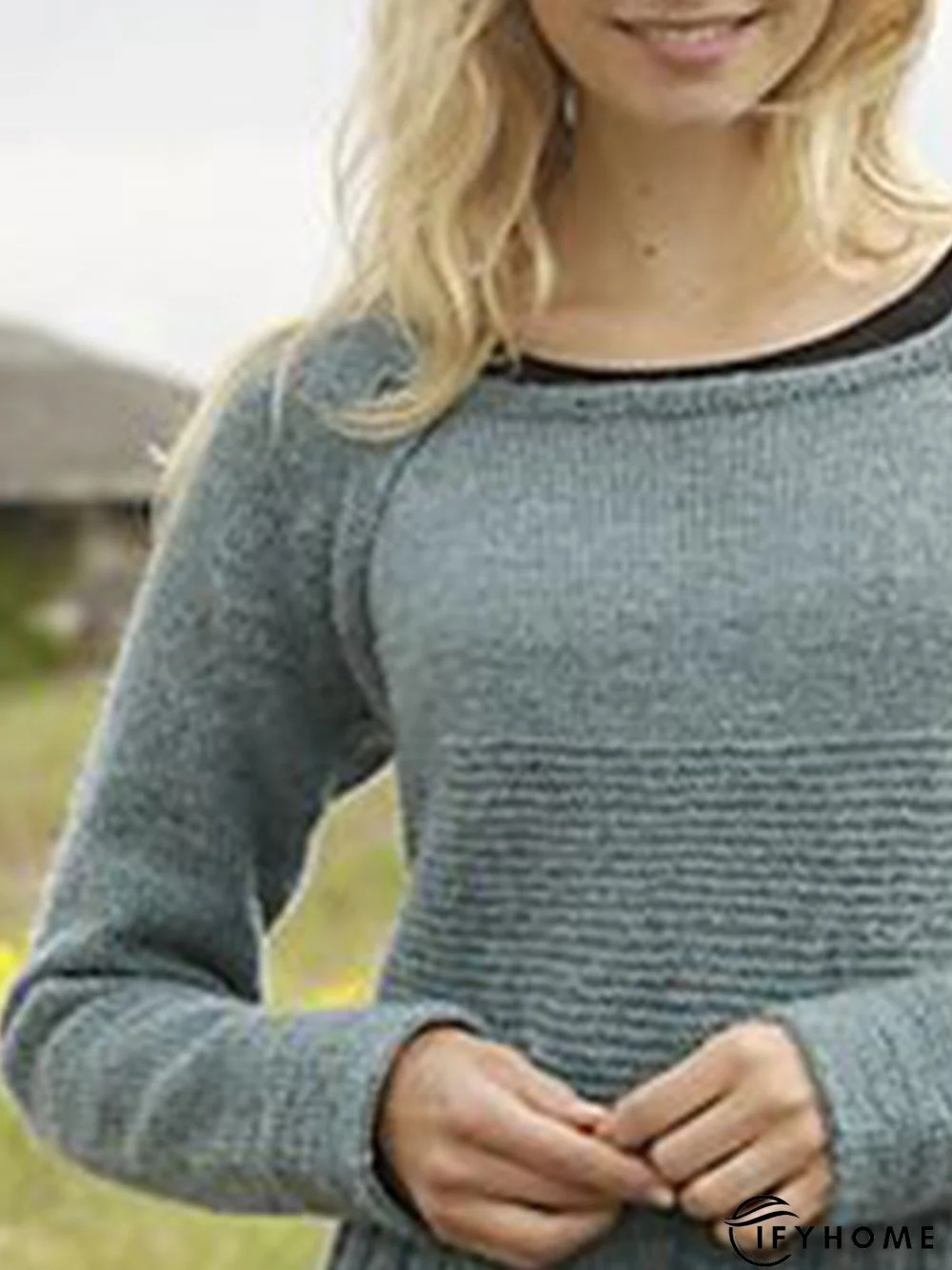 Gray Cotton-Blend Casual Printed Sweater Dress | IFYHOME