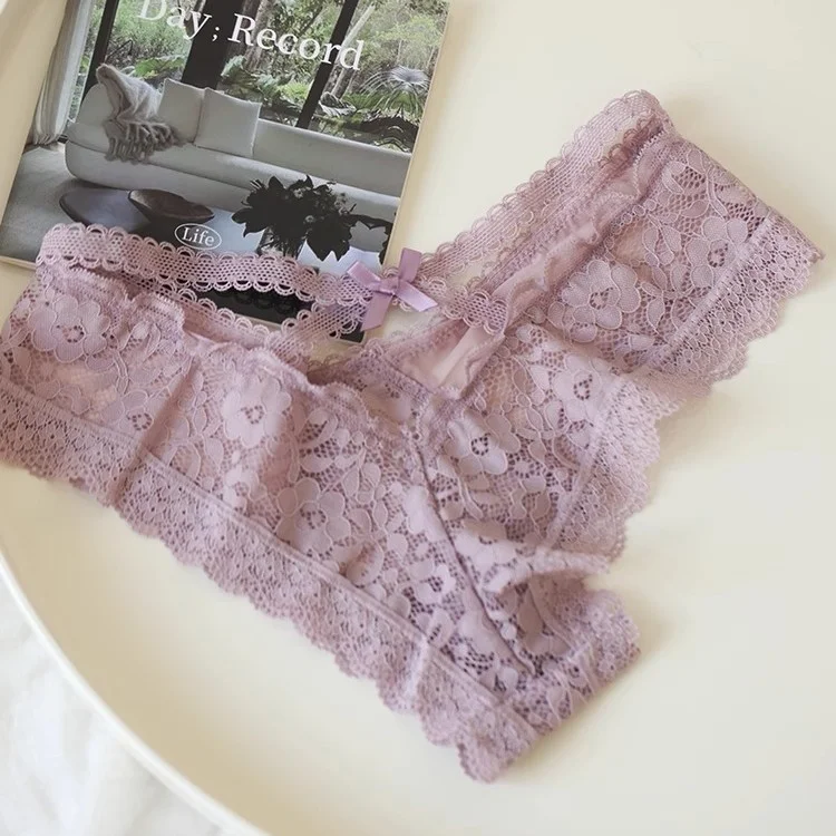 Uveng Uveng Lace Thong Women Cotton T-Shirt Cut-Out Low-Waisted Bow Cross Peach Ass Trousers