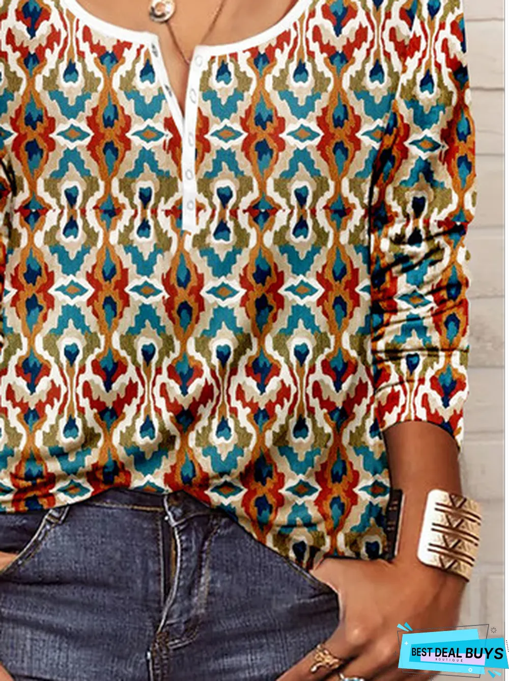 Jersey Casual Geometric Printed Color-block T-Shirt