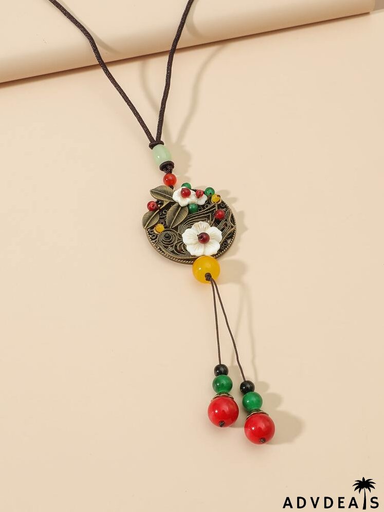 Flower Bead Charm Necklace