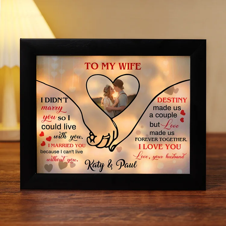 Personalized 2 Names Couple Frame Custom Photo Set With Night Light Anniversary Gift For Couple