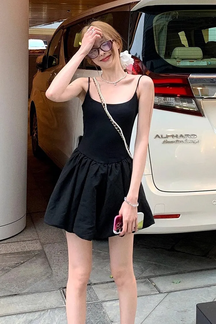 Puff Sleeve Mini Dress with Spaghetti Straps for Women