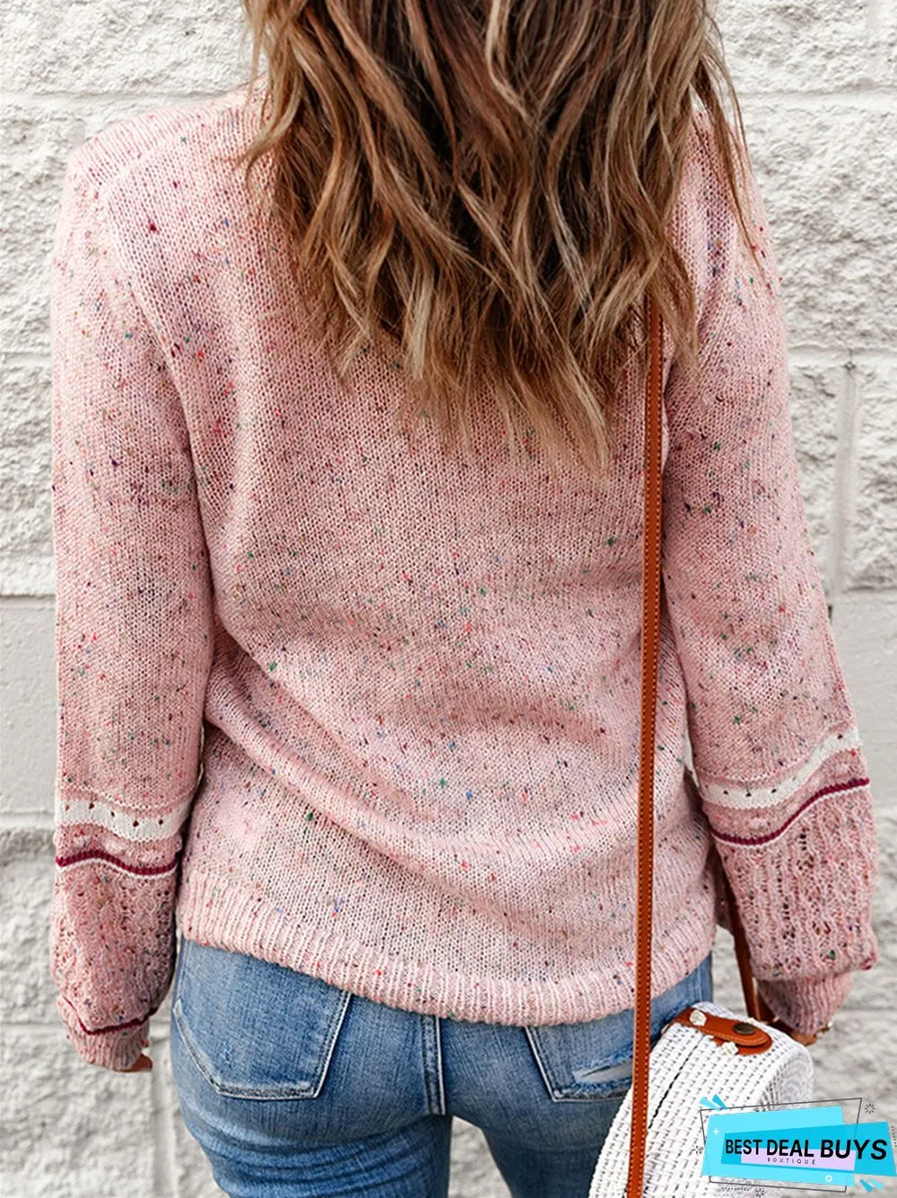 Fashion Colorful Blended Round Neck Long Sleeve Hollow Design Knitted Sweater