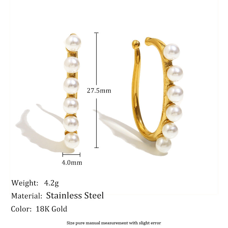 French Exquisite Stainless Steel Plated 18K Gold Curling Wrapped French Pearl Flower Earrings