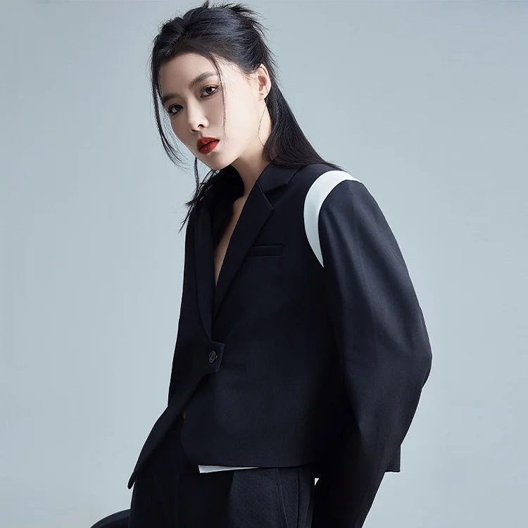 Personalized Colorblocked Blazer Short Jacket - yankia