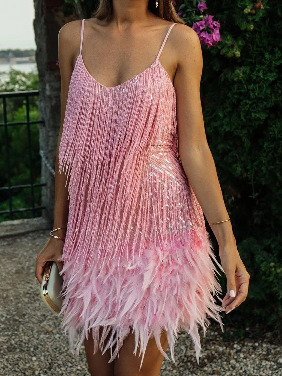 Fashion Fringed Sequin Suspender Dress