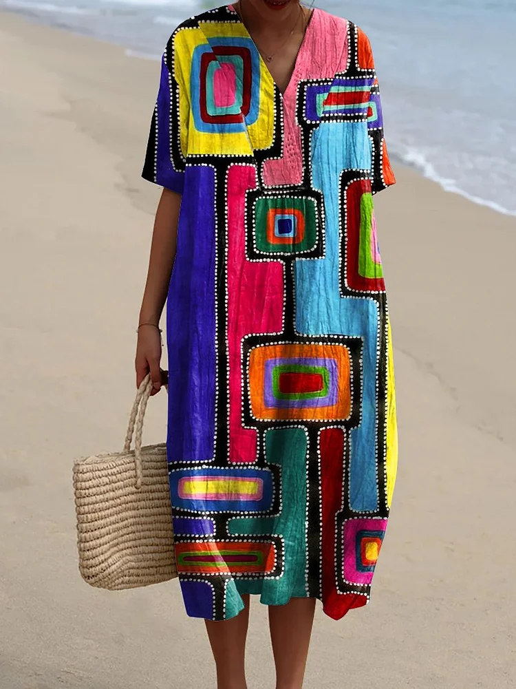 Women's Abstract Geometric  Art Print Casual Flowy Dress