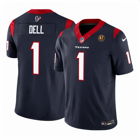 Men's Houston Texans #1 Tank Dell Navy 2023 F.U.S.E. With John Madden Patch Vapor Limited Stitched Football Jersey