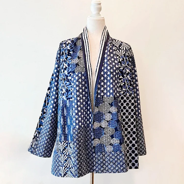 VChics Japanese Style Kantha Quilted Splicing Kimono