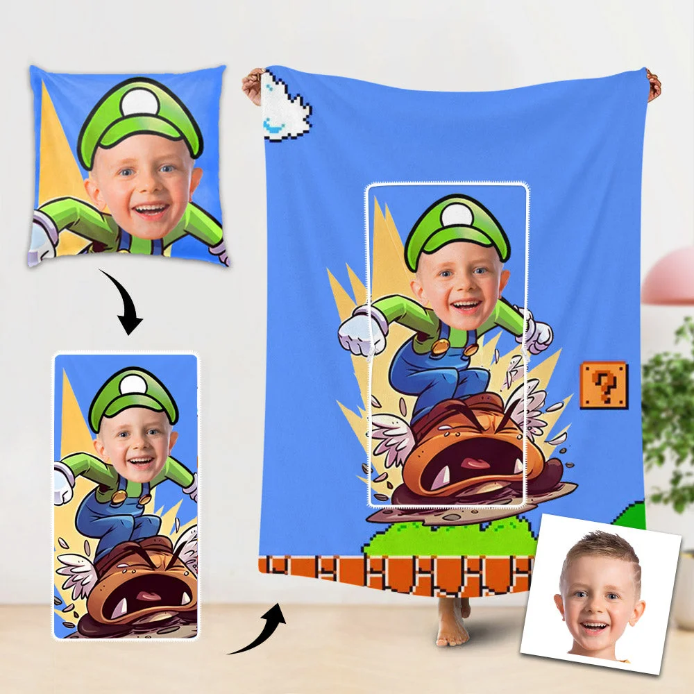 Custom Travel Blanket Personalized Mario Luigi Pillow Blanket