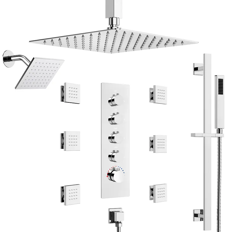 EVERSTEIN Thermostatic Rainfall Bathroom Shower System in Chrome, 16 In.