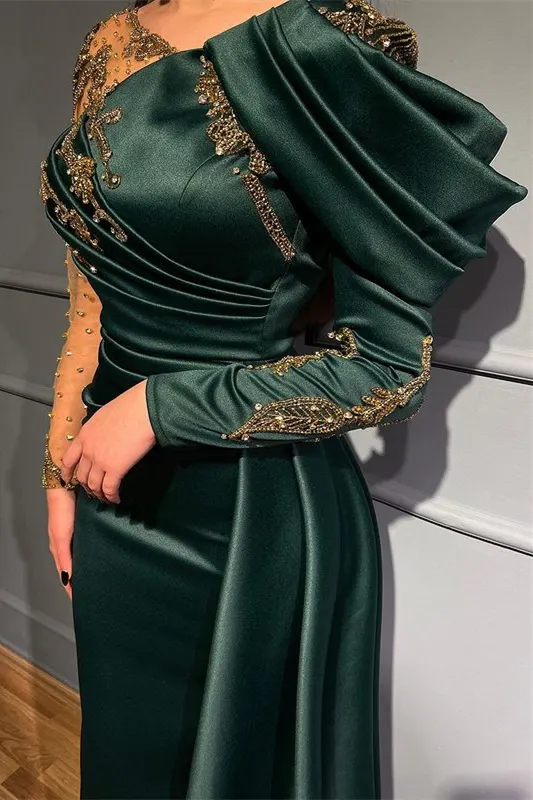 slim fit dress slacks Single Sleeve High Slit Party Dress Dark Green Satin Prom Dress A Line –  SheerGirl