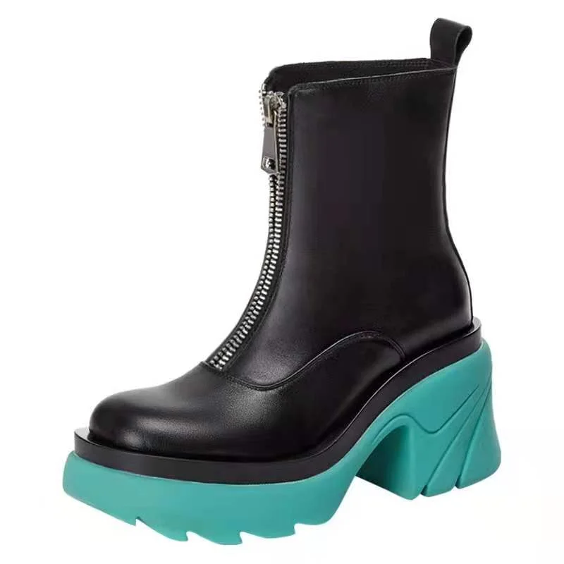 2021 New Women Modern Boots Autumn Winter High Quality Platform Cozy Warm Ankle Boots Round Toe Zip Mid Heel Casual Shoes Pumps