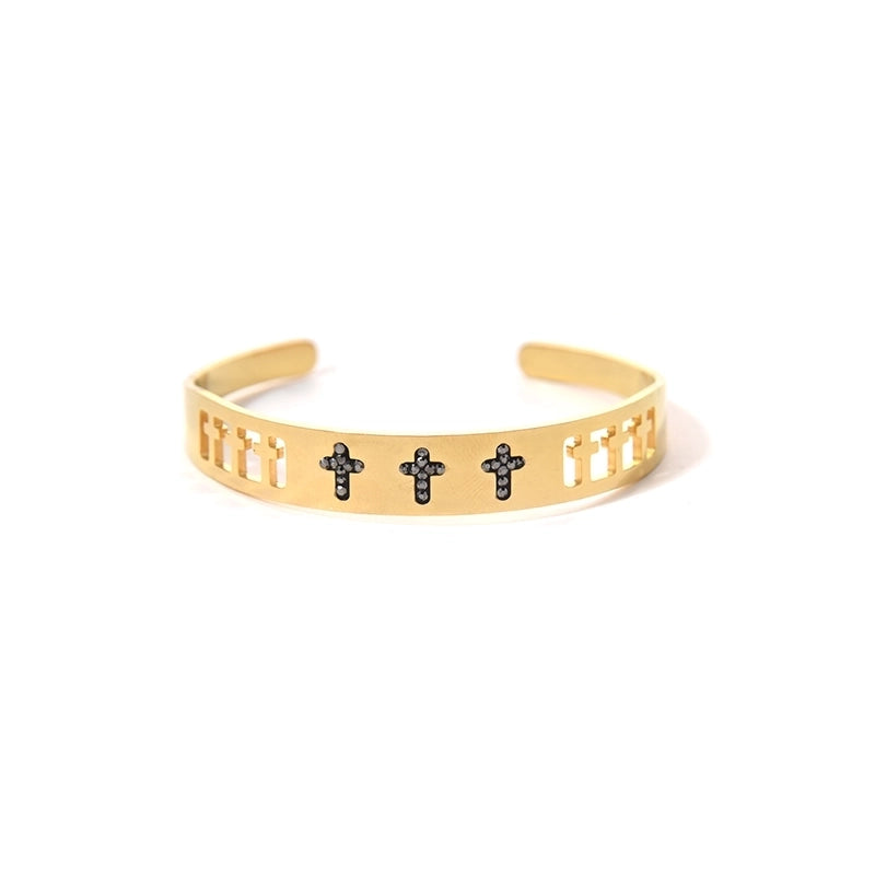 Elegant Streetwear Commute Cactus Cross Flower 304 Stainless Steel 14K Gold Plated Zircon Bangle In Bulk
