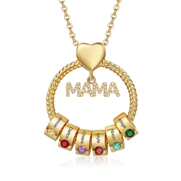 Kettenmachen Personalisierte 6 Namen Gravur "MAMA" Halskette mit 6 Geburtssteinen