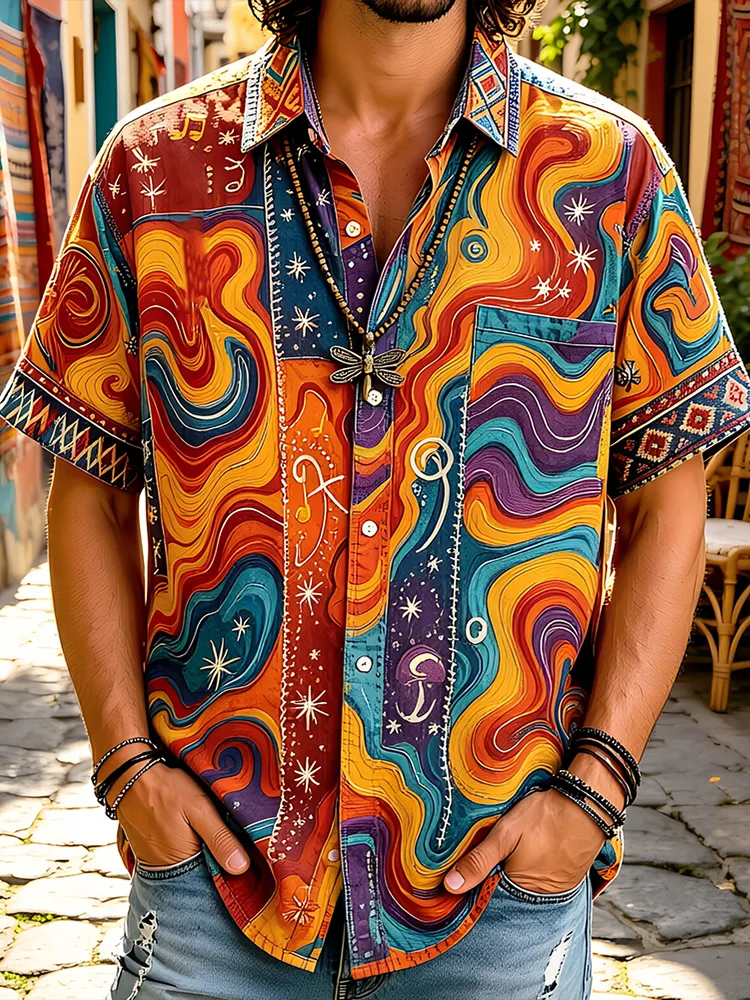 Men's Bohemian Psychedelic Print Casual Short Sleeve Shirt