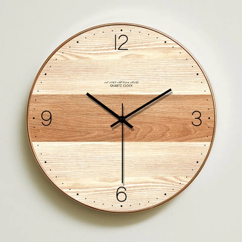 Modern Simple Wooden Wall Clock Silent for Bedroom Wall Art Decor Big Wall Clocks Wood Nordic Style Hanging Watch 14 inch