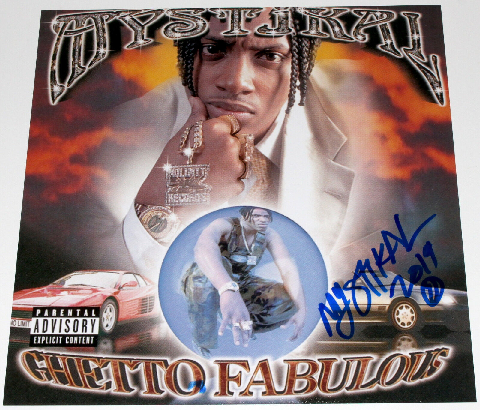 RAPPER MYSTIKAL SIGNED AUTHENTIC 'GHETTO FABULOUS' 12x12 ALBUM FLAT LP Photo Poster painting COA