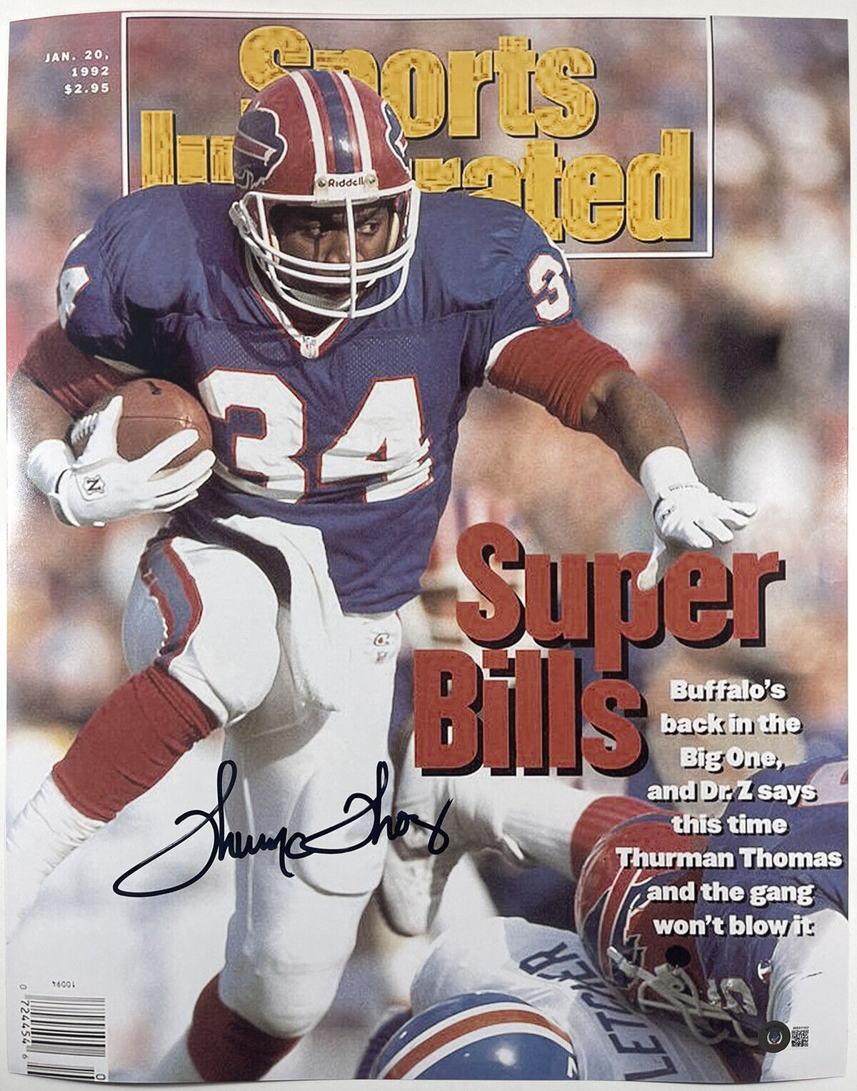 THURMAN THOMAS SIGNED SPORTS ILLUSTRATED 16x20 Photo Poster painting BILLS BECKETT BAS COA