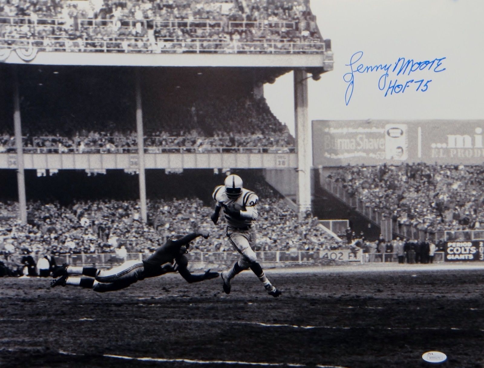 Lenny Moore HOF Autographed Colts 16x20 Against Diving Defender Photo Poster painting-JSA W Auth