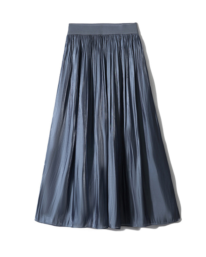 Pleated Design High Waist A-Line Midi Skirt