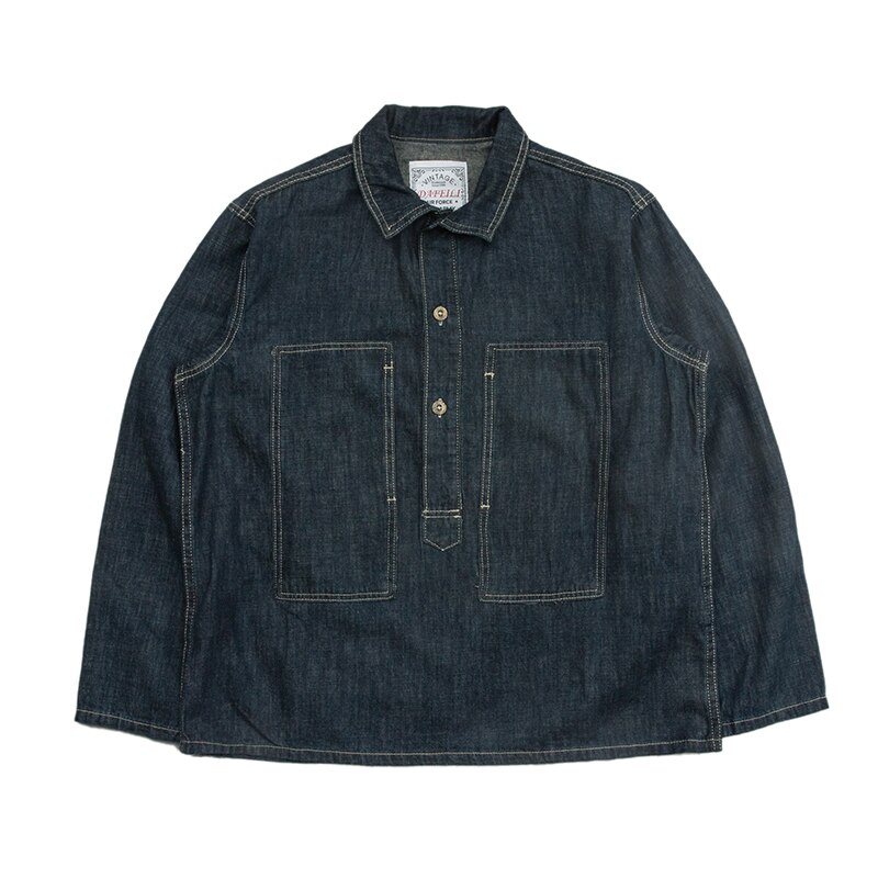 Gptsolvy men casual outfit 1920s Vintage US Army Spring Summer Blue Denim Work Uniforms Loose Pullover Shirt Jacket