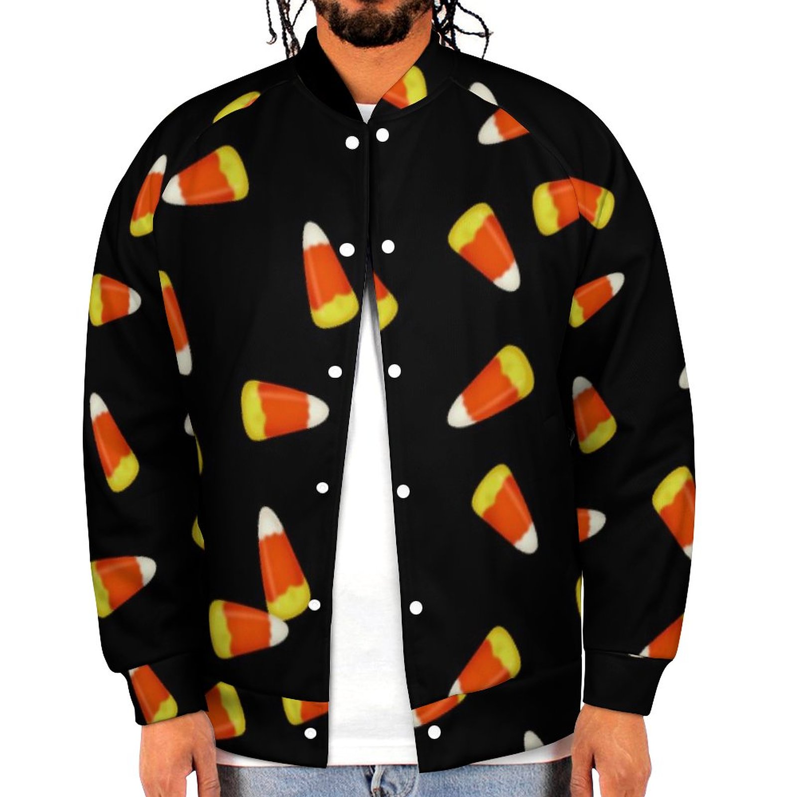 Candy Corn Halloween Trick Or Treat Modern Sweatshirt Jacket Mens Casual Lightweight Button Up Bomber Jacket Outwear
