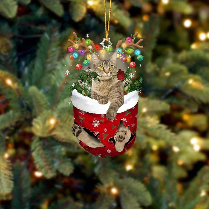 Laperm Cat In Snow Pocket Christmas Ornament.