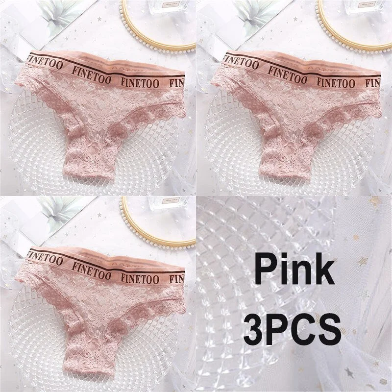 3PCS/Set Lace Panties Women Sexy Underwear Briefs Floral Lace Female Underpants Solid Color Intimate Lingerie Woman Panties M-XL